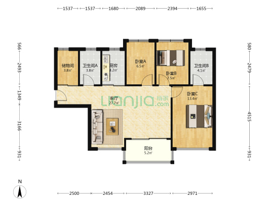云水佳苑 3室1厅2卫 89平方
