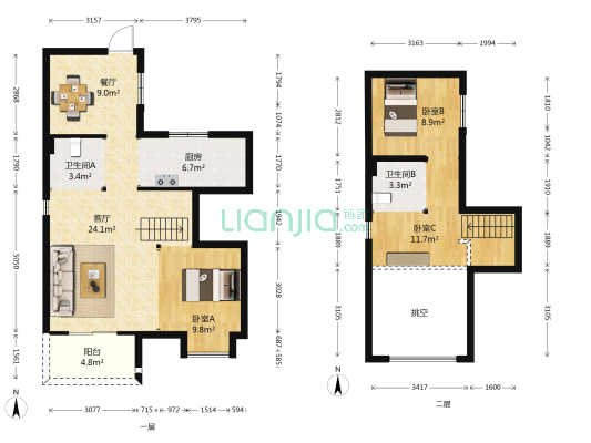 世茂璀璨天城一期 3室2厅2卫 86平方