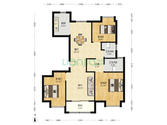 湖韵怡居B区 3室2厅2卫 122平方