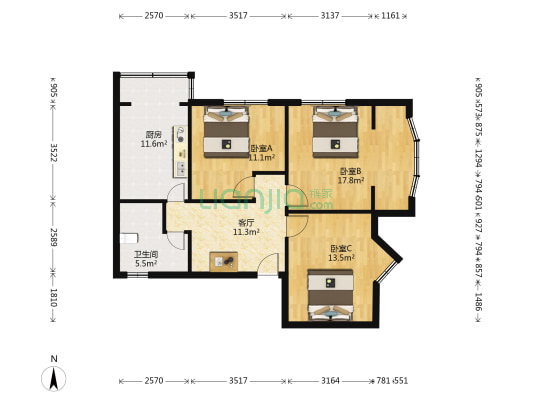 银海苑 3室1厅1卫 98平方