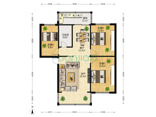 文林雅居 3室2厅1卫 96平方