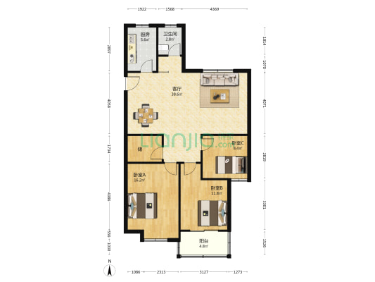 龙韵新城 3室1厅1卫 120平方