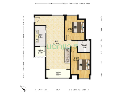 上锦颐园汇萃 2室1厅1卫 86平方