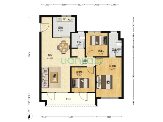 辉盛岚湾 3室1厅2卫 119平方