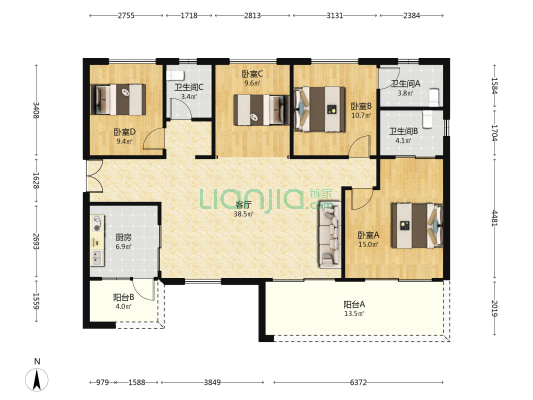 远达麓湖云邸 4室1厅3卫 153平方