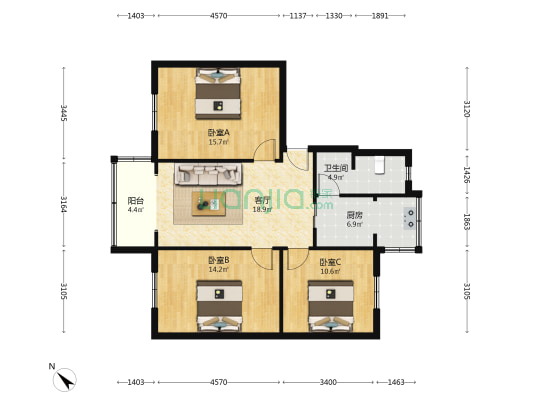 梓潼桥西街20号 3室1厅1卫 83平方