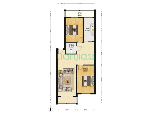 轻工外贸宿舍 2室1厅1卫 92平方
