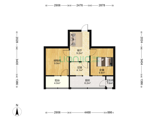 大理石路88号 1室1厅1卫 54平方