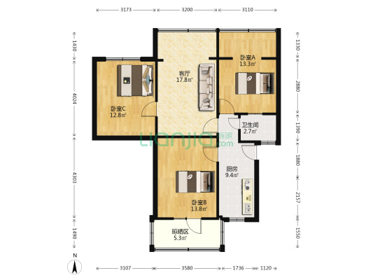 建委宿舍 3室1厅1卫 77平方