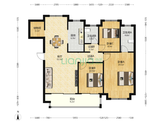 新城清河印 3室1厅2卫 123平方
