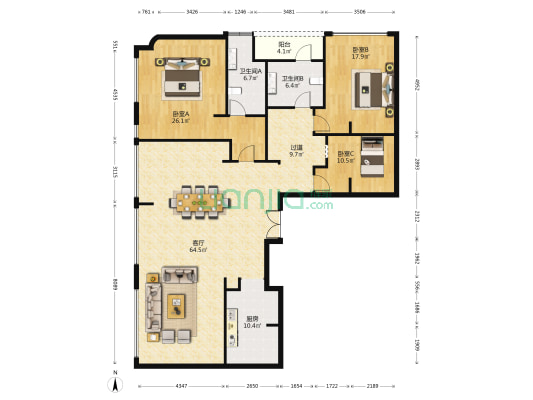 时尚万通城 3室1厅2卫 247平方