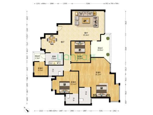 中新国际花园 4室1厅3卫 168平方