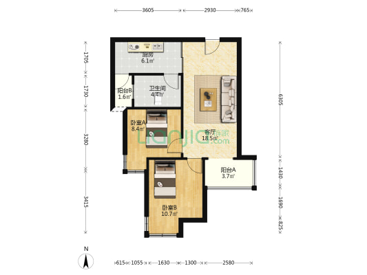 一期两居室，精装未住，房本满二-户型图