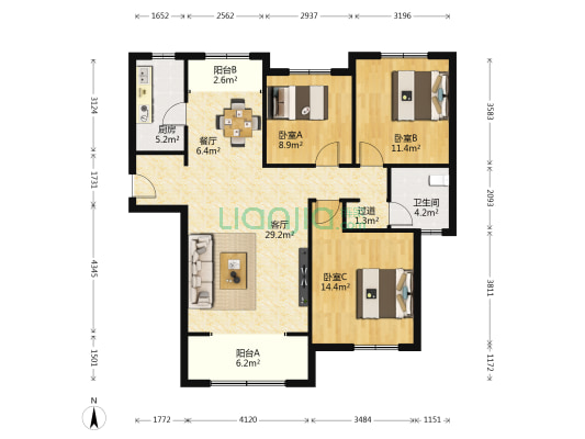 美力城 3室2厅1卫 118平方