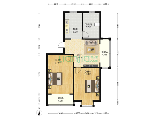 惠麓东苑 2室1厅1卫 97平方