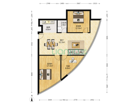 东方明珠 3室1厅1卫 117平方