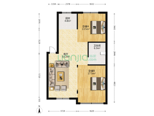 百舸公寓 2室1厅1卫 94平方