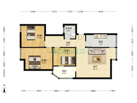 南华小区西苑 3室1厅1卫 91平方