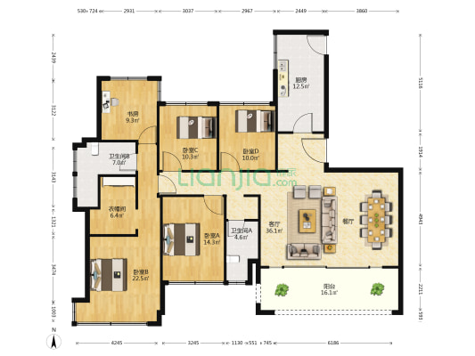 名门世家 5室1厅2卫 190平方