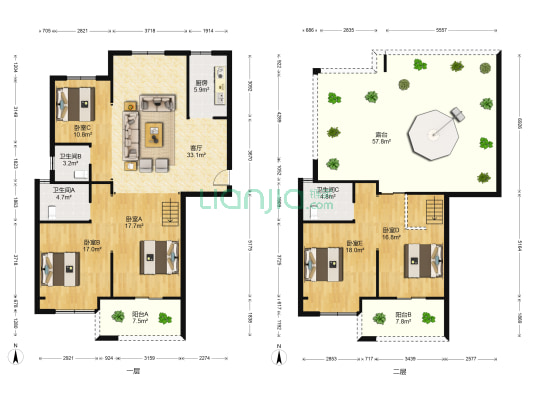 复兴名邸 5室1厅3卫 188平方