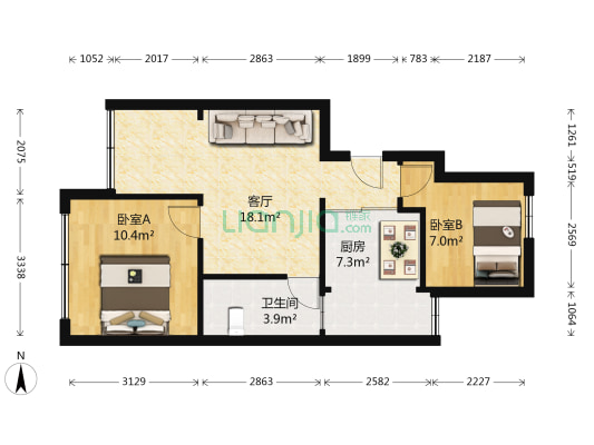 怡馨苑(市北) 2室1厅1卫 58平方
