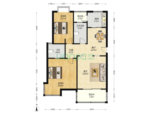 掌尚名筑 2室2厅2卫 104平方