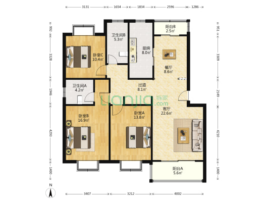 华光苑 3室2厅2卫 127平方