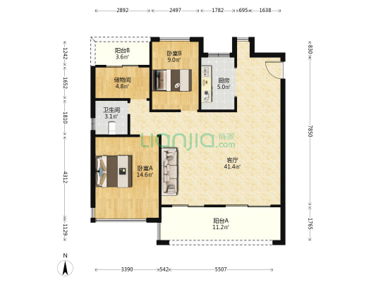 文一云栖天境 2室1厅1卫 110平方
