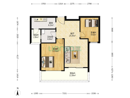 北碚紫云台二组团   品质2房 住家清净-户型图