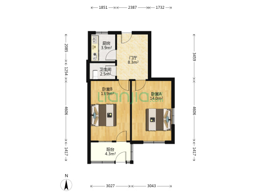 洞庭湖路 2室0厅1卫 57平方