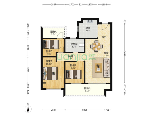 盐城紫云名邸 3室1厅1卫 91平方