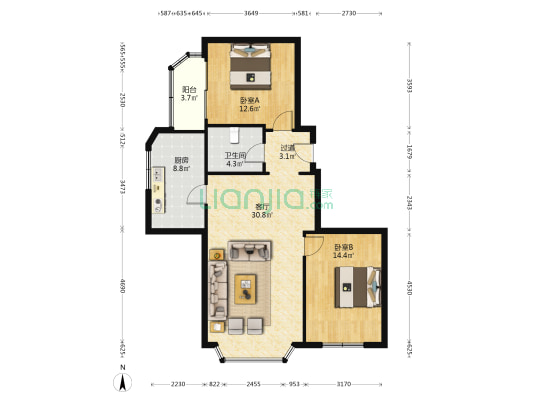 金鼎家园 2室1厅1卫 108平方