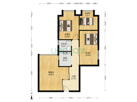 第壹世界广场 3室0厅1卫 89平方
