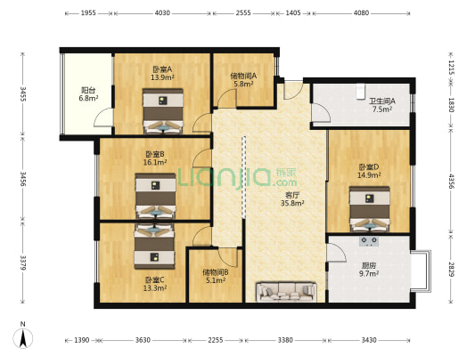 宝地小区 4室1厅1卫 157平方