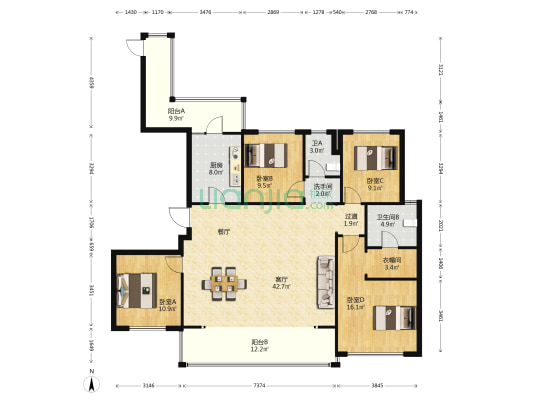 中铁建西派国樾1号地（一期） 4室1厅3卫 169平方
