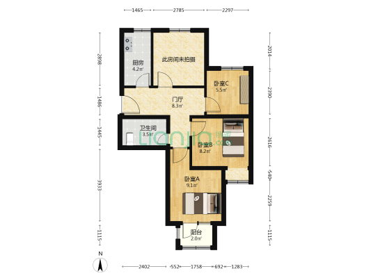 云梦嘉苑 3室0厅1卫 82平方