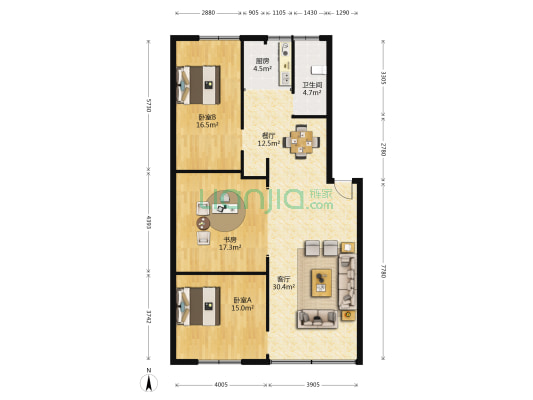 圣名国际广场 3室2厅1卫 115平方