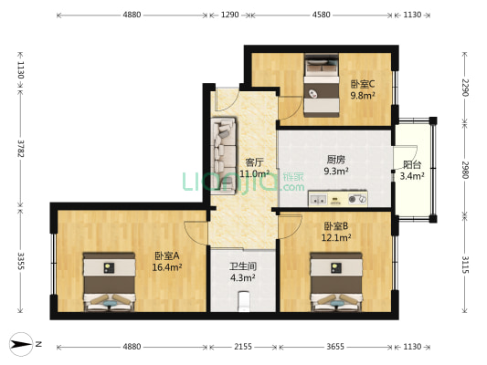 安升街(安隆街) 3室1厅1卫 80平方