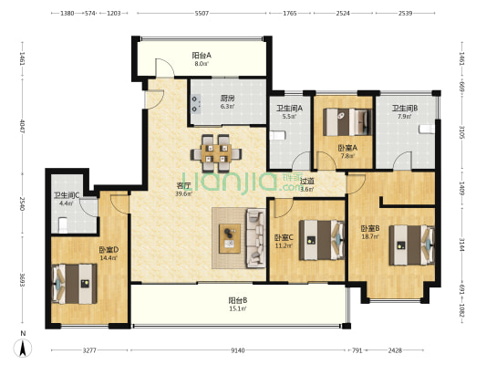 保亿·嵩江润园 4室1厅3卫 178平方