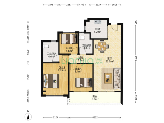 龙湖融信天琅府 3室1厅2卫 99平方