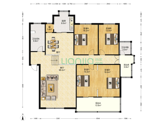 鄂州市委小区 4室1厅2卫 176平方