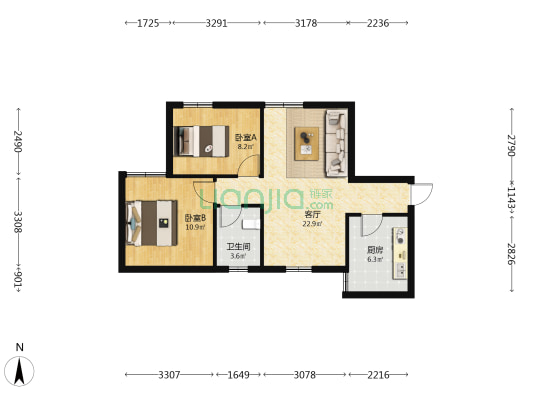 帝豪雅居 2室1厅1卫 75平方