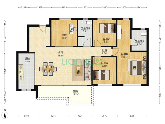 中国铁建·锦樾 4室1厅2卫 143平方