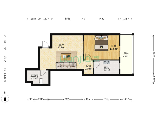 茂业百货 1室1厅1卫 67平方