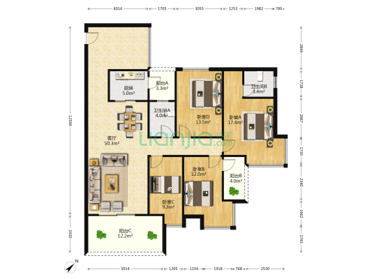 银河湾 4室1厅2卫 148平方