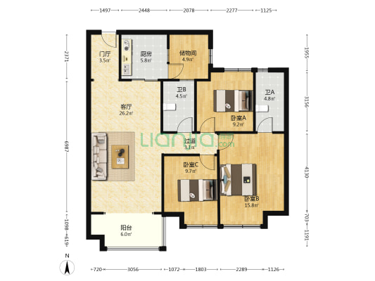 光明碧桂园培文府锦园 3室1厅2卫 115平方
