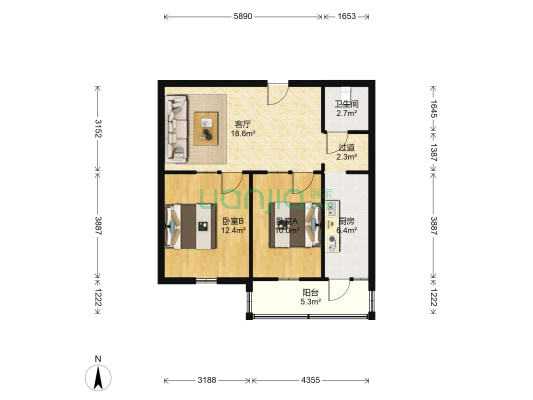校南小区 2室1厅1卫 68平方