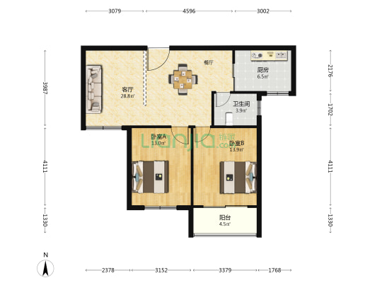 世纪星语 2室1厅1卫 89平方