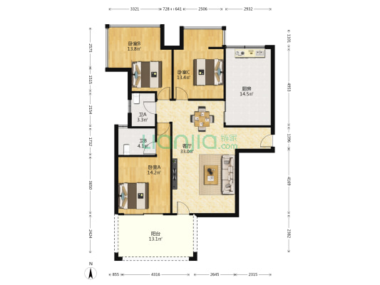 大溪地一期 3室1厅2卫 115平方