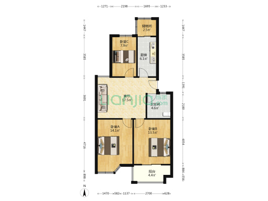 阜康嘉苑 3室1厅1卫 87平方